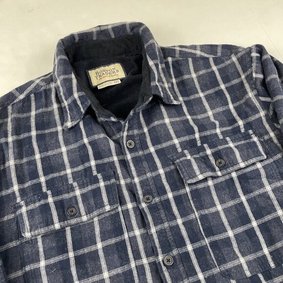 Boston Traders Flannel Shirt Jacket Men’s 2XL Button Up Fleece Lined Check Blue - Picture 1 of 9